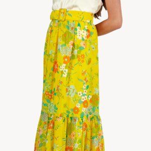 Eddy George California Yellow Floral Maxi Skirt + Belt 60s 70s Hippy